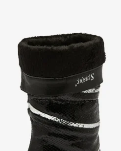 Kozaki Na Obcasie|Kozaki Z Ociepleniem^Royalfashion Czarno- srebrne damskie kozaki na szpilce z tłoczeniem w paski Felifea czarny