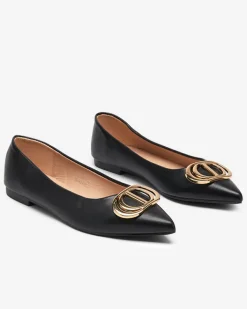 Buty Na Wielkie Wyjście|Baleriny Klasyczne^Royalfashion Czarno-złote baleriny damskie w szpic z ozdobą na nosku Manico czarny