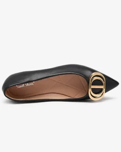 Buty Na Wielkie Wyjście|Baleriny Klasyczne^Royalfashion Czarno-złote baleriny damskie w szpic z ozdobą na nosku Manico czarny