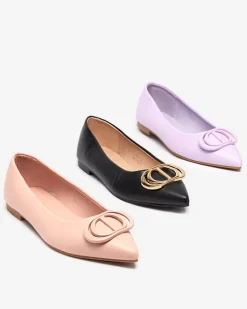 Buty Na Wielkie Wyjście|Baleriny Klasyczne^Royalfashion Czarno-złote baleriny damskie w szpic z ozdobą na nosku Manico czarny