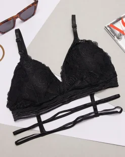 Codzienne^Royalfashion biustonosz damski z koronką i paseczkami czarny