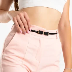 Paski^Royalfashion Czarny damski elastyczny pasek z kokardką