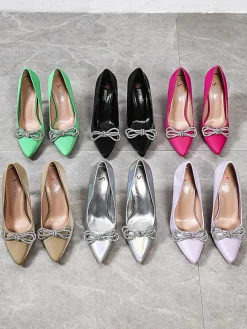 Buty Na Wielkie Wyjście|Klasyczne^Royalfashion Czółenka damskie a'la satynowe z kokardką Hefion czerwony