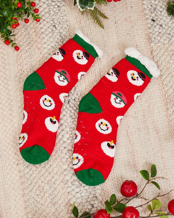 Skarpetki^Royalfashion Czerwone damskie skarpetki ze świątecznym wzorem