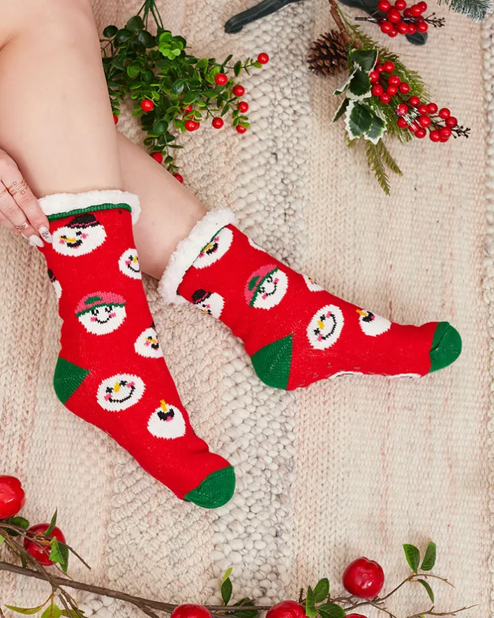 Skarpetki^Royalfashion Czerwone damskie skarpetki ze świątecznym wzorem