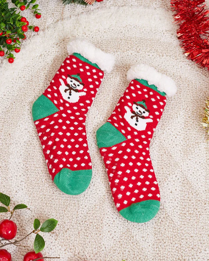 Skarpetki^Royalfashion Czerwone damskie skarpetki ze świątecznym wzorem czerwony