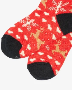 Skarpetki^Royalfashion Czerwone damskie skarpetki ze świątecznym wzorem