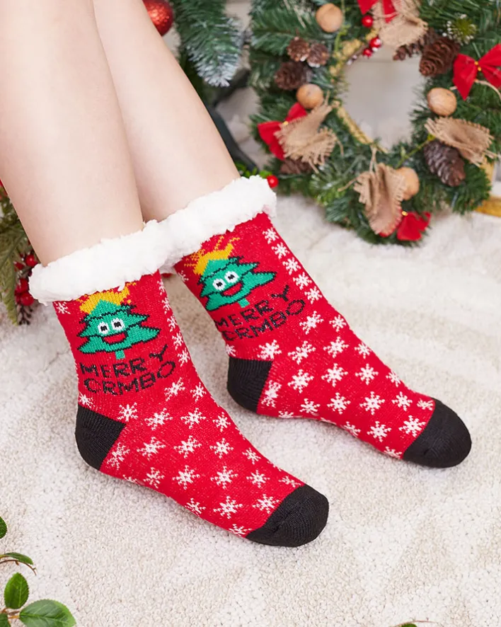 Skarpetki^Royalfashion Czerwone damskie skarpetki ze świątecznym wzorem czerwony