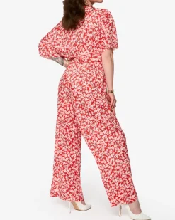 Komplety Damskie^Royalfashion damski plisowany komplet w kwiatki czerwony