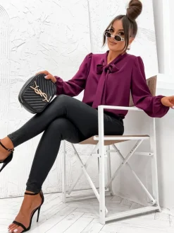 Bluzki / Koszule / Koszulki^Royalfashion Damska bluzka z kokardą Bordowy