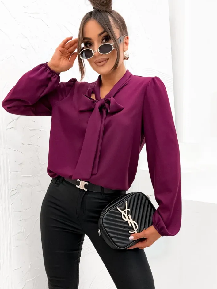 Bluzki / Koszule / Koszulki^Royalfashion Damska bluzka z kokardą Bordowy