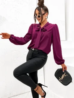 Bluzki / Koszule / Koszulki^Royalfashion Damska bluzka z kokardą Bordowy