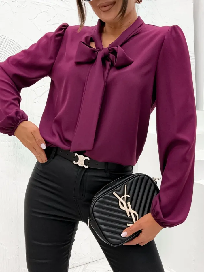 Bluzki / Koszule / Koszulki^Royalfashion Damska bluzka z kokardą Bordowy