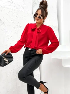 Bluzki / Koszule / Koszulki^Royalfashion Damska bluzka z kokardą czerwony