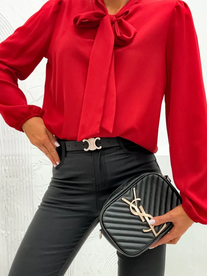 Bluzki / Koszule / Koszulki^Royalfashion Damska bluzka z kokardą czerwony