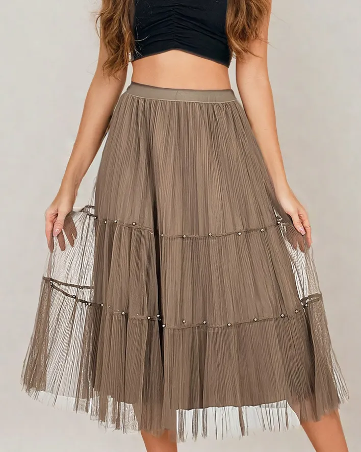 Spódnice^Royalfashion Damska dwustronna spódnica midi brązowy