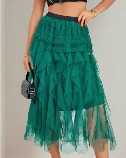 Spódnice^Royalfashion Damska dwuwarstwowa spódnica midi zielony