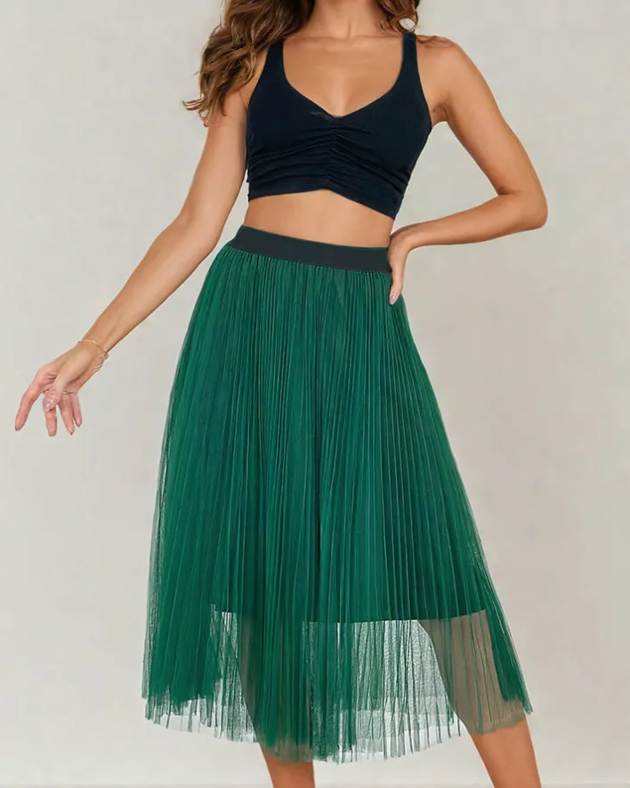 Spódnice^Royalfashion Damska dwuwarstwowa spódnica midi zielony