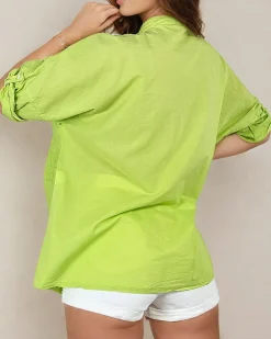 Bluzki / Koszule / Koszulki^Royalfashion Damska koszula z haftem oversize zielony