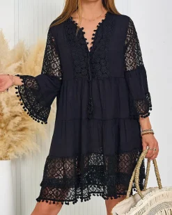 Narzutka Plażowa^Royalfashion Damska narzutka plażowa sukienka czarny