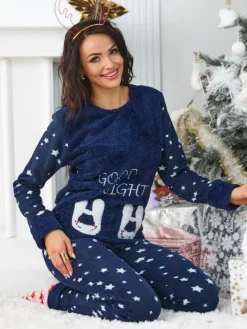Piżamy^Royalfashion Damska piżama w gwiazdki Granatowy