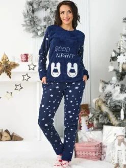 Piżamy^Royalfashion Damska piżama w gwiazdki Granatowy