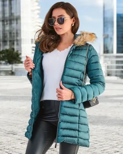 Kurtki / Marynarki / Płaszcze^Royalfashion Damska pikowana kurtka zimowa zielony