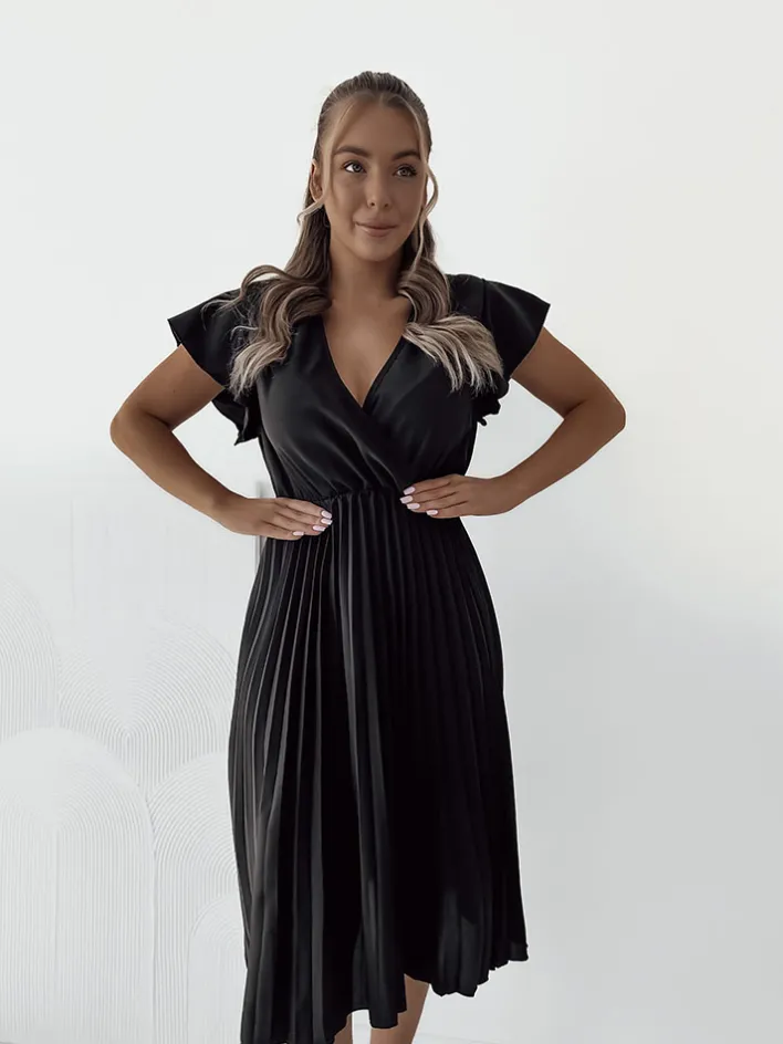 Sukienki Długie^Royalfashion Damska plisowana sukienka midi czarny