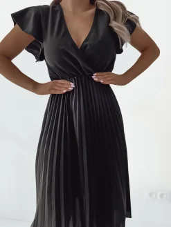 Sukienki Długie^Royalfashion Damska plisowana sukienka midi czarny