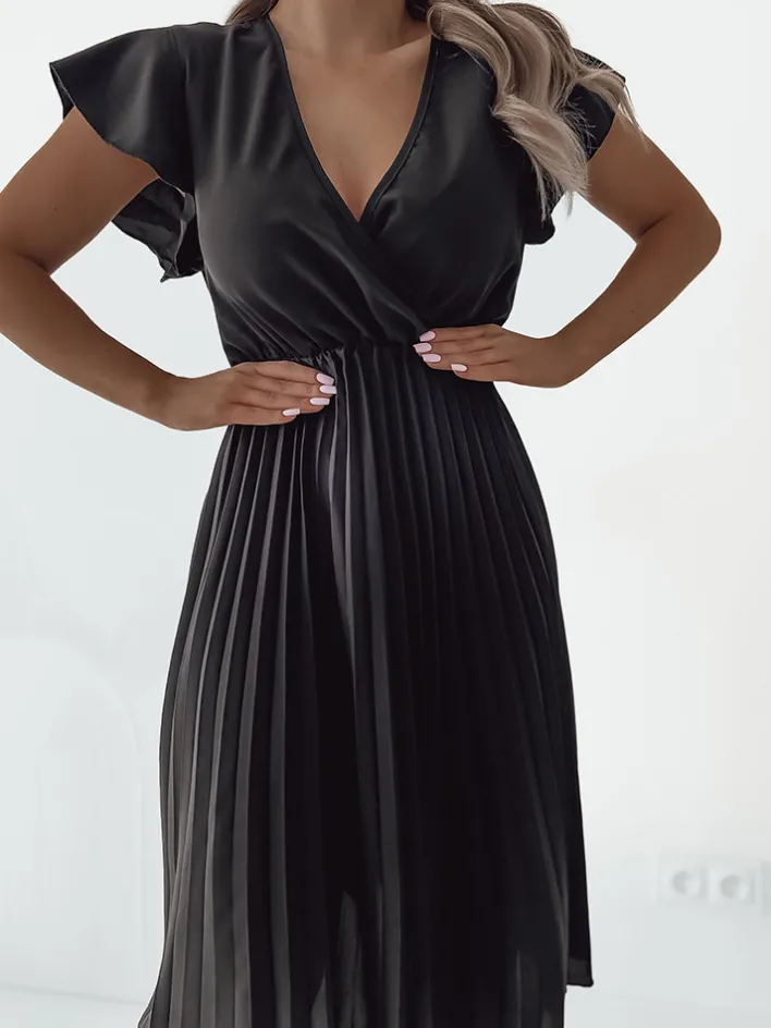 Sukienki Długie^Royalfashion Damska plisowana sukienka midi czarny