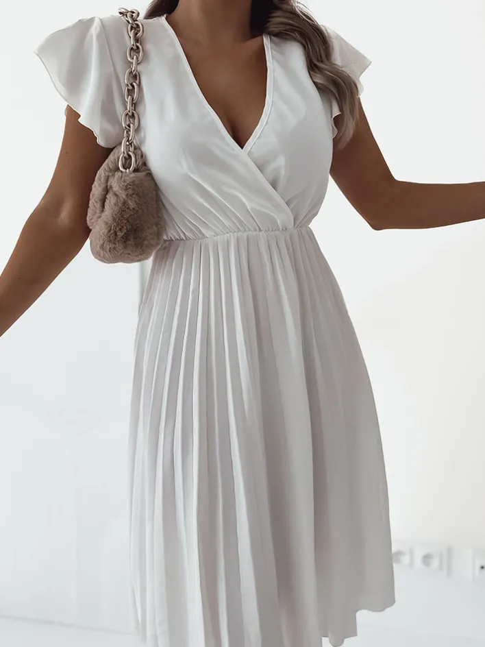 Sukienki Długie^Royalfashion Damska plisowana sukienka midi biały