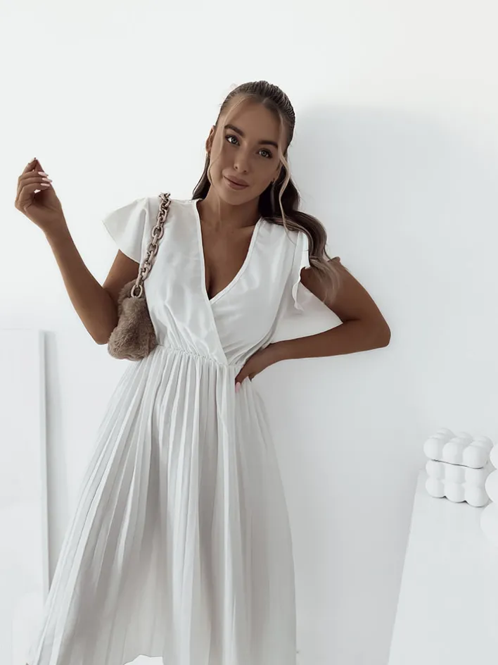 Sukienki Długie^Royalfashion Damska plisowana sukienka midi biały
