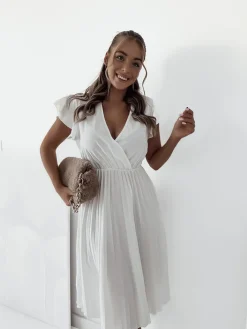 Sukienki Długie^Royalfashion Damska plisowana sukienka midi biały