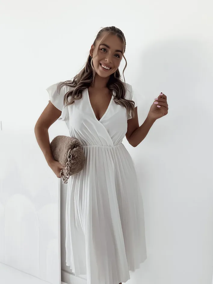 Sukienki Długie^Royalfashion Damska plisowana sukienka midi biały