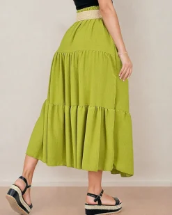 Spódnice^Royalfashion Damska spódnica midi z paskiem zielony