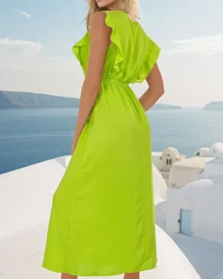 Sukienki Letnie|Sukienki Krótkie^Royalfashion Damska sukienka midi z guzikami zielony