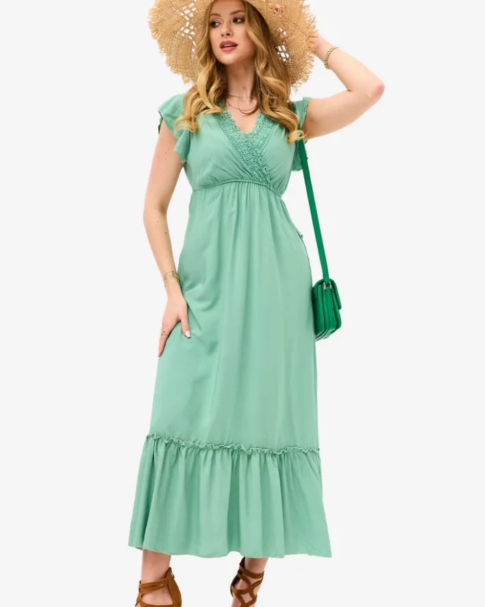 Sukienki Letnie|Sukienki Długie^Royalfashion Damska zielona długa sukienka z koronką zielony