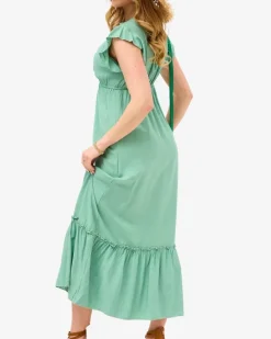 Sukienki Letnie|Sukienki Długie^Royalfashion Damska zielona długa sukienka z koronką zielony