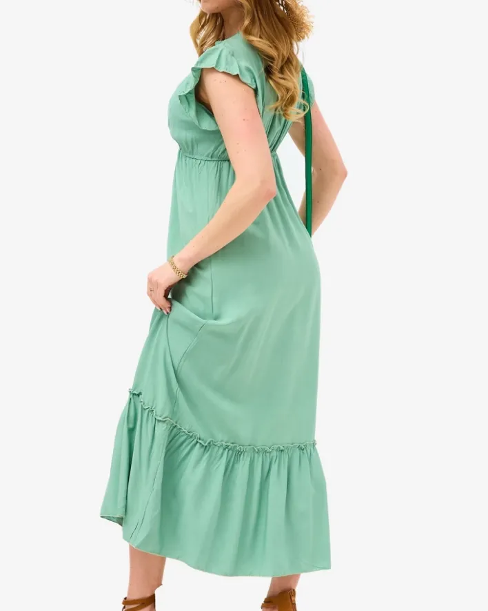 Sukienki Letnie|Sukienki Długie^Royalfashion Damska zielona długa sukienka z koronką zielony