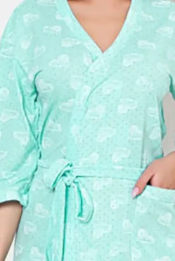 Szlafroki^Royalfashion Damski bawełniany szlafrok w serduszka mięta