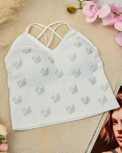 Sportowe^Royalfashion Damski biustonosz sportowy z cyrkoniami biały