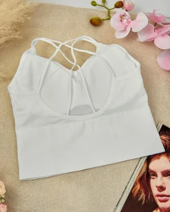 Sportowe^Royalfashion Damski biustonosz sportowy z cyrkoniami biały