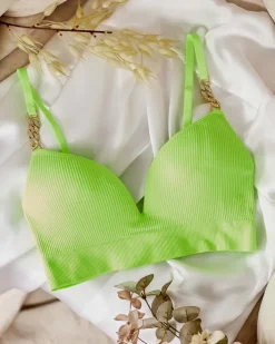 Codzienne^Royalfashion Damski biustonosz prążkowany z ozdobnymi ramiączkami zielony