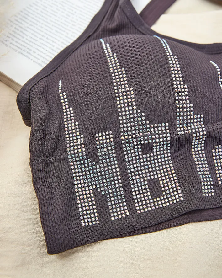 Sportowe^Royalfashion Damski biustonosz sportowy z cyrkoniami fioletowy