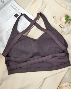 Sportowe^Royalfashion Damski biustonosz sportowy z cyrkoniami fioletowy