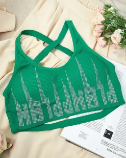 Sportowe^Royalfashion Damski biustonosz sportowy z cyrkoniami zielony