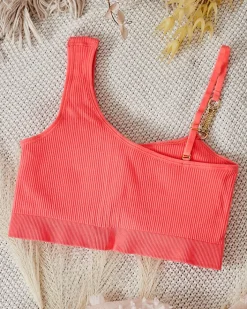 Codzienne^Royalfashion Damski biustonosz prążkowany z ozdobnym ramiączkiem Koral