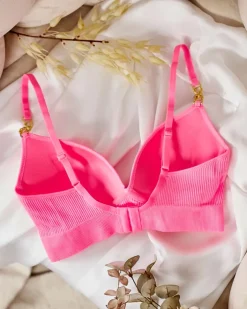 Codzienne^Royalfashion Damski biustonosz prążkowany z ozdobnymi ramiączkami różowy