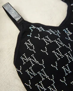 Sportowe^Royalfashion Damski biustonosz sportowy z cyrkoniami czarny