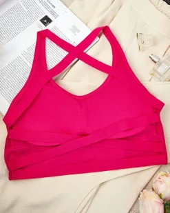 Sportowe^Royalfashion Damski biustonosz sportowy z cyrkoniami różowy